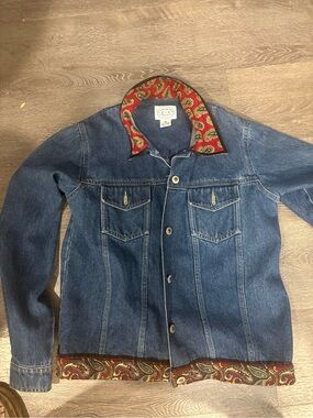 Blue Denim Jacket with Red Paisley Trim
